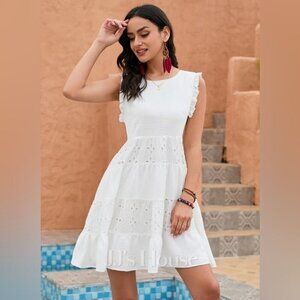 JJS House Embroidered Scoop A-line Mini Dress small white eyelet NWT